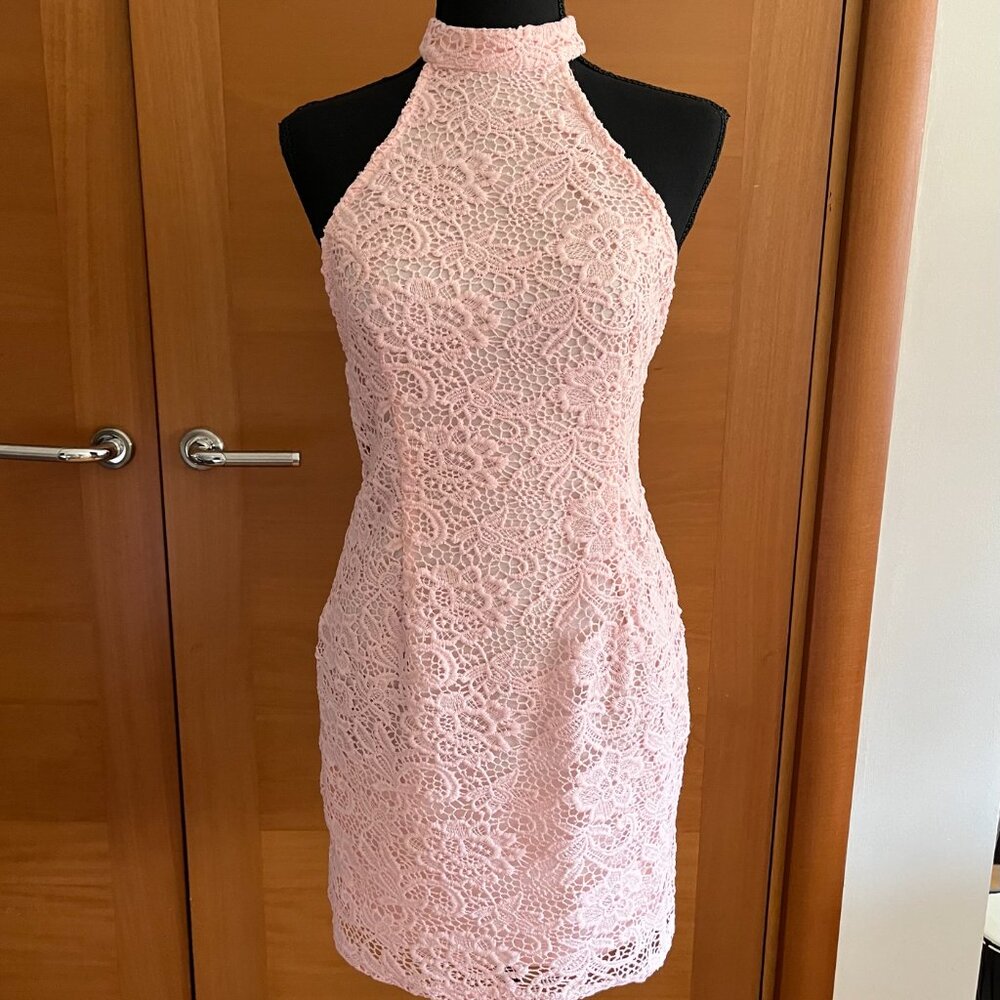 New Floral Lace Halter Mini Dress, Size S
